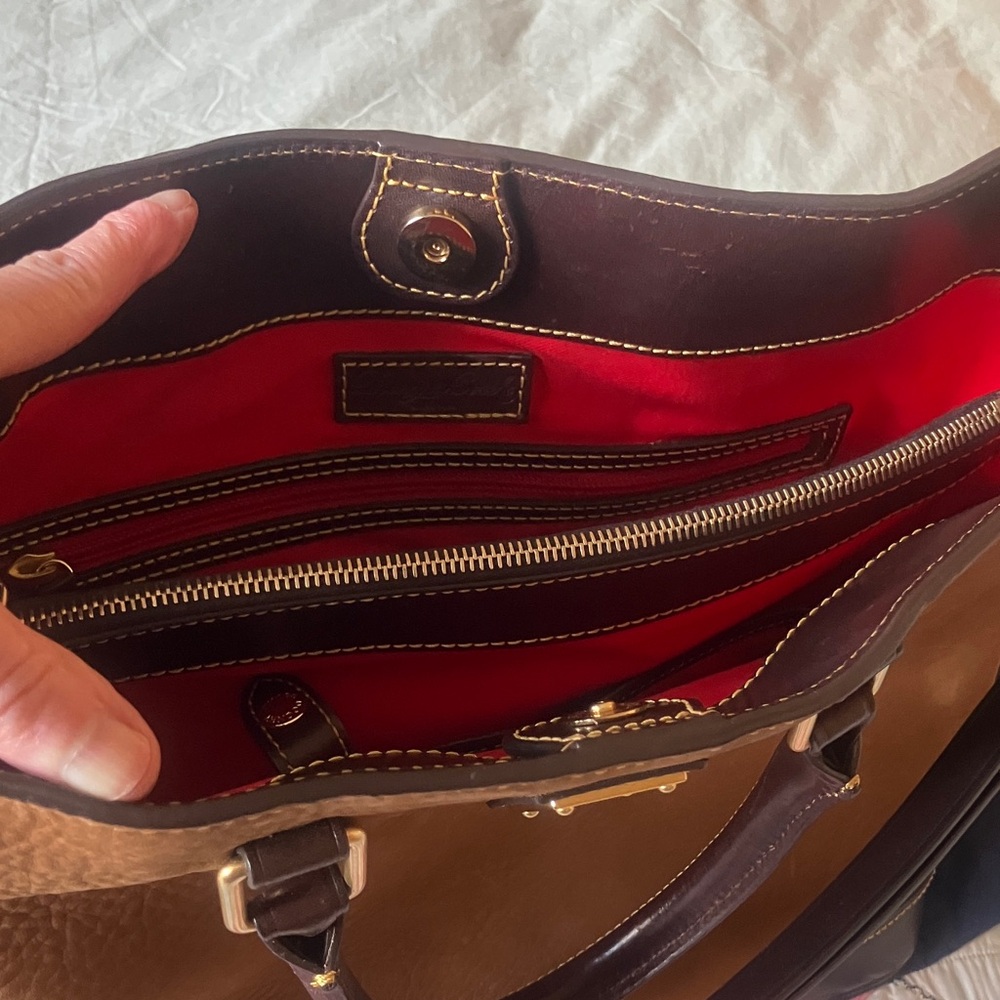 Dooney & Bourke Cognac and Dark Brown Leather Satchel - Picture 6 of 9